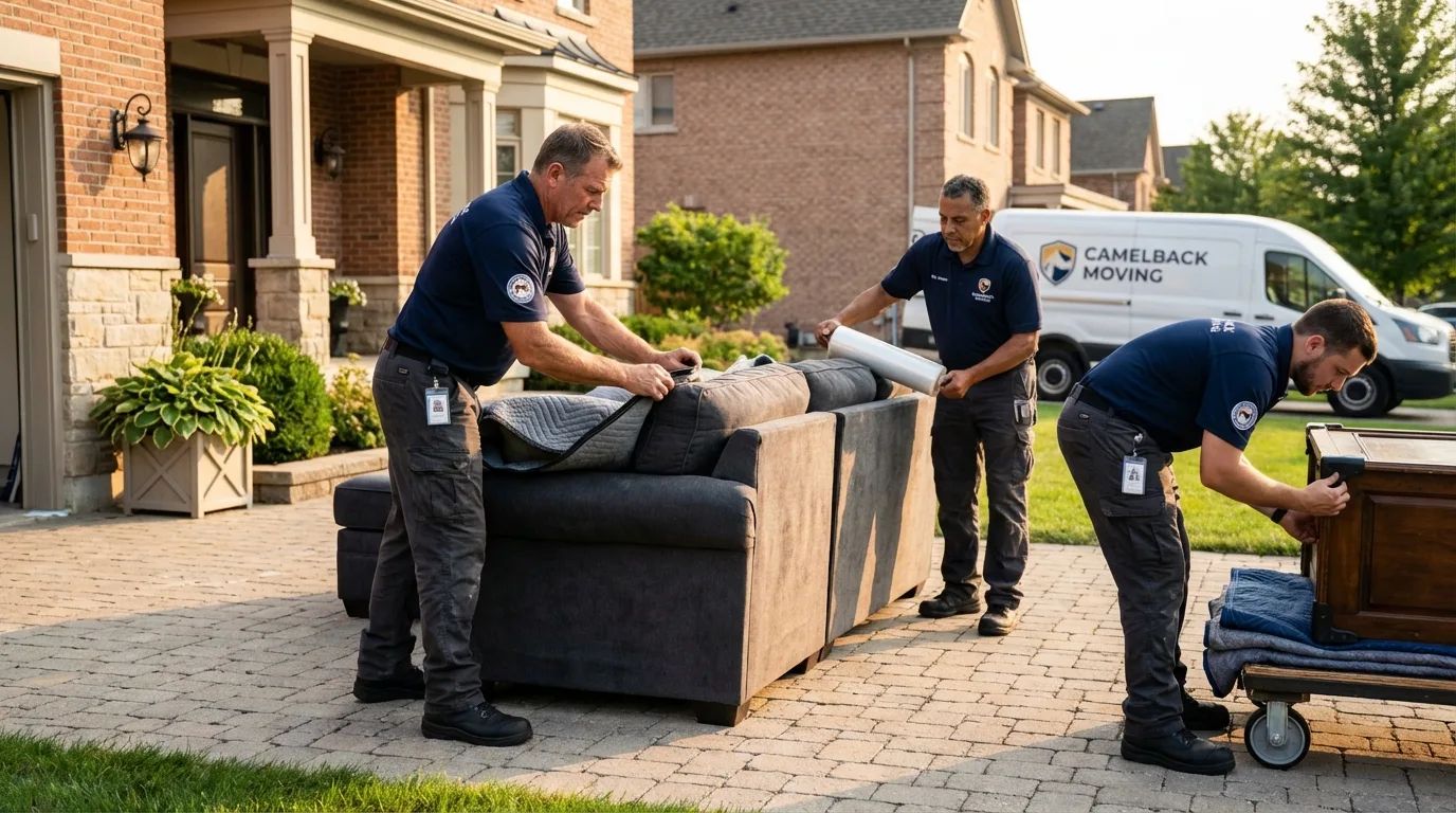 Large estate moving crew wrapping furniture in Grafton, OH