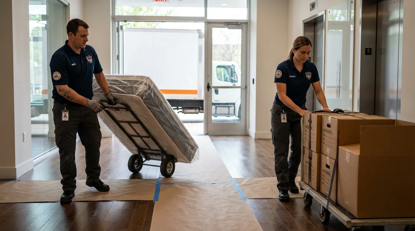 Professional apartment movers loading elevator in Grafton, OH