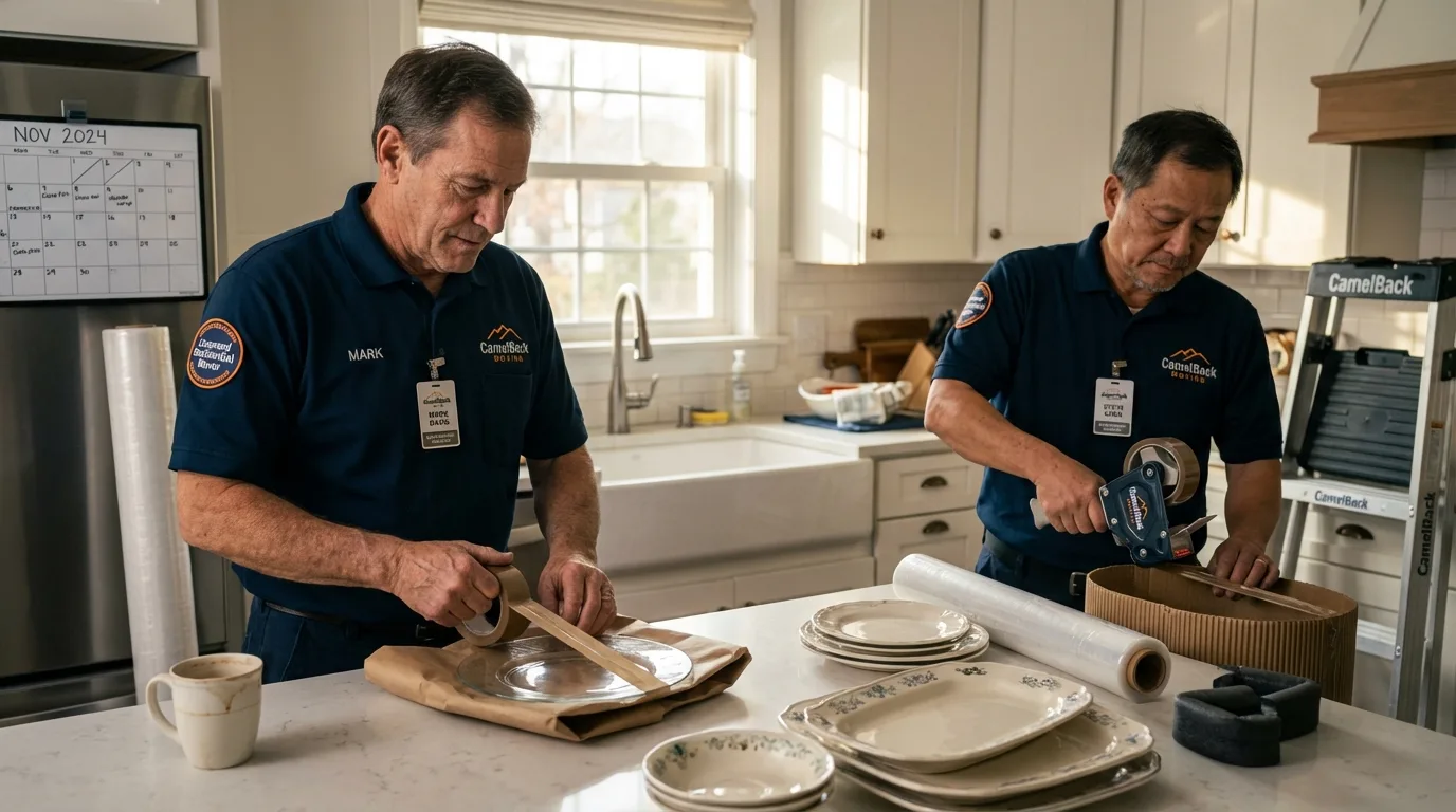 Professional crew packing kitchen dishware in Grafton, OH